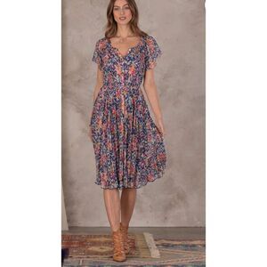 Sundance S Clarisse Floral Dress flutter sleeves smocked waist tiered hem